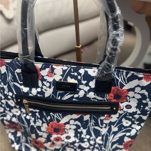 Trina Turk NWT Navy and Rust Floral Tote